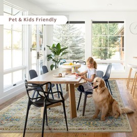 8x10 Feet Washable Vintage Bohemian Floral Area Rug - Non-Slip Foldable Floor Mat for Living Room, Bedroom, Dining Room, Kids Room, Office, Farmhouse Decor Carpet(Beige and Blue)