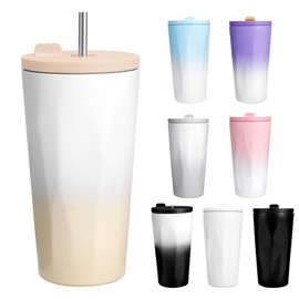 BDB Tumbler with Straw, 304 Stainless Steel, Vacuum Insulated, Wide Mouth, Automatic Pop-Up Suction Type, Suitable for Home, Office, Outdoors, Large Capacity, Hot or Cold Retention, 20.3 fl oz (600