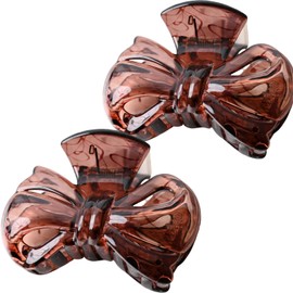 Pack of 2 Decorative Hair Claw Clips, Marbled Blue Glass Design, 2 Piece Set (brown)