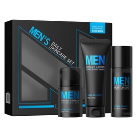 3PCS Mens Skincare Set: Face Cleanser + Face Toner + Face Cream, Deep Cleansing & Refreshing & Hydrating & Smoothing, Skin Friendly Ingredients, Gentle Skincare Gift Set for Men