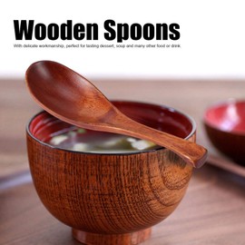 Wooden Spoon,2Pcs Wood Soup 6.1inch Short Handle Japanese Style Round Handmade Rice Dessert Cooking Spoon,Chinese Style Handcrafted Wooden Wood Soup Spoon for Kitchen Restaurant