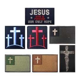 EmWoot 7PCS Cross Flag Patches Three Crosses Patches Jesus Patch Embroidered Tactical Morale Patch Hook and Loop