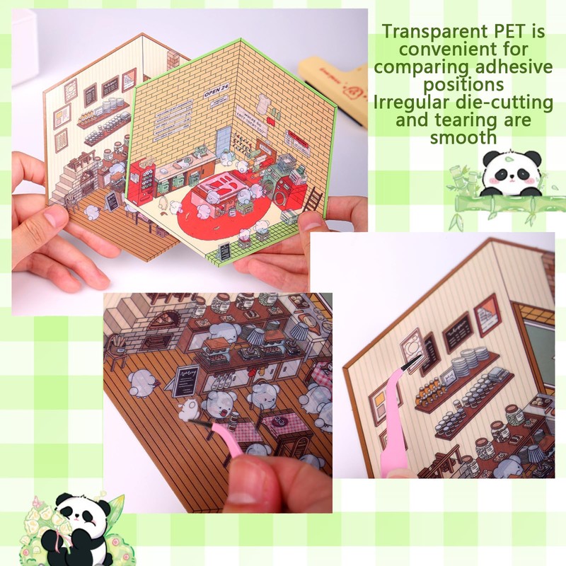 PACIOCEAN 8 Sets 3D Sticker Scene，Cute Cartoon Scenery Stickers，Make Your