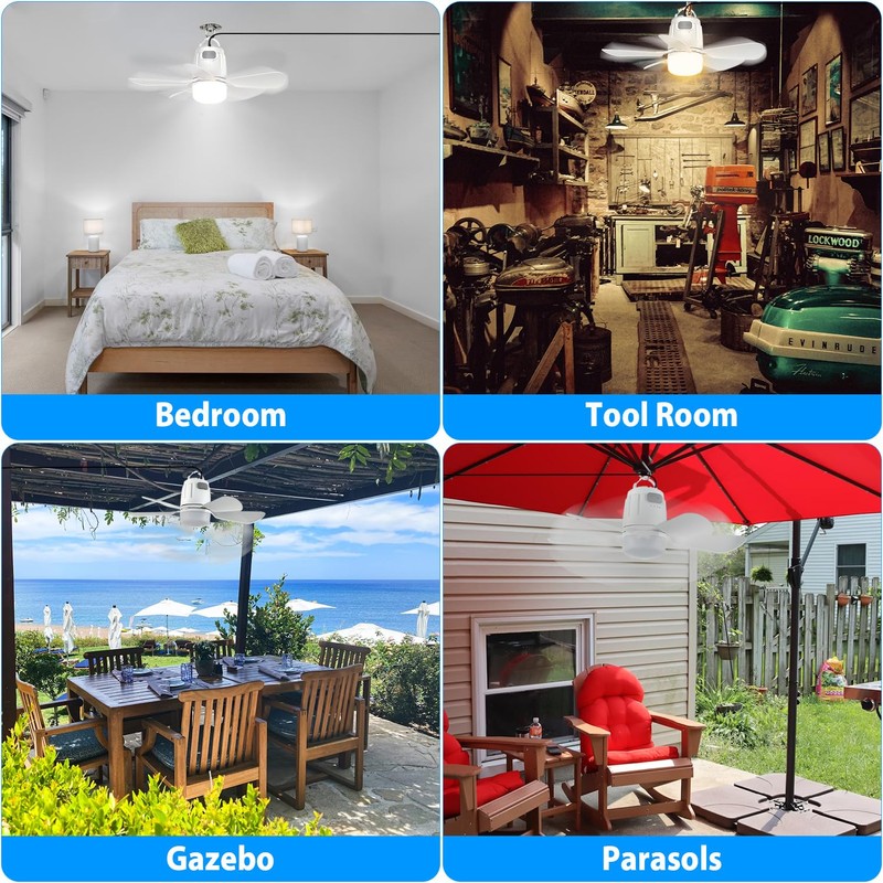 Gliztech Gazebo Fan Outdoor Hanging with Light, Patio Plug in