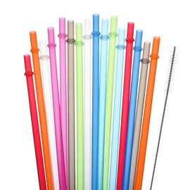 FOREVERIE 31.5 cm/12.4" Extra Long Reusable Plastic Straws for 40 oz Tumblers, Replacement Drinking Straws with Cleaning Brush, Fits Large Mugs & Travel Cups (12 Pack, Multicolor)