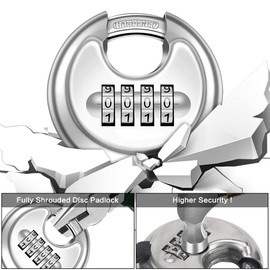 mizikuu Round Shackle Lock, 70 mm Padlock with Combination Code, 4 Digit Security Lock, Stainless Steel, Weatherproof, 9.5 mm Shackle Thickness, Pinch Protection, Trailer Lock for Shed, Fence, Storage