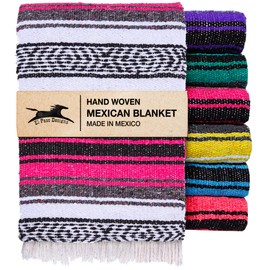El Paso Designs Mexican Yoga Blanket | Colorful Falsa Serape | Park Blanket, Yoga Towel, Picnic, Beach Blanket, Patio Blanket, Soft Woven Saddle Blanket, Boho Home Décor (Pink)