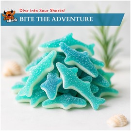 Snack Attack SOUR SHARKS Gummy Candy Tangy Fruity Chewy Treats Double Sealed Bag for Kids & Adults 1lb Bag