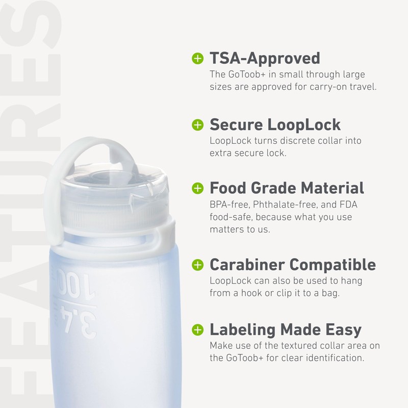 humangear GoToob+ Bottles - Silicone Leak-Proof Travel Tubes for Toiletries,