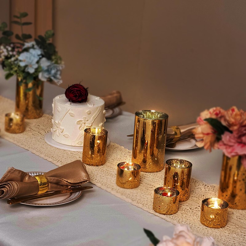 CHILL RECIPE Gold Assorted Tea Lights Votive Pillar Candle Holders,