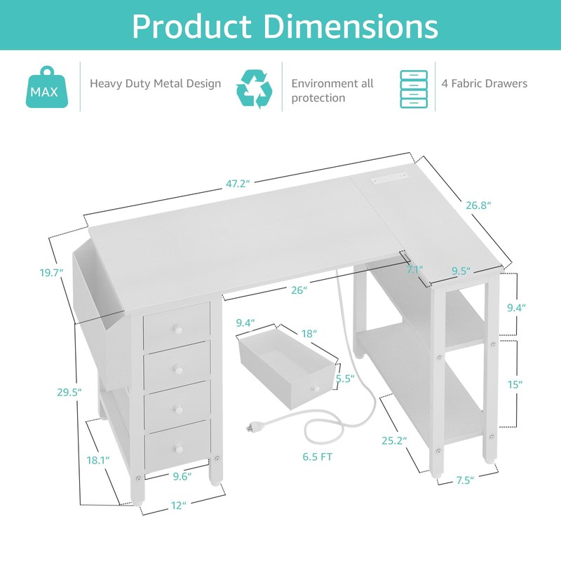 Lufeiya White L Shaped Computer Desk with Drawers & Storage