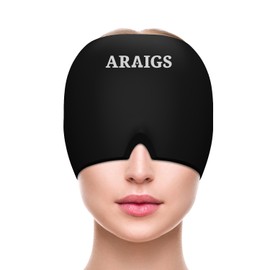 ARAIGS Migraine Relief Hat - Hot & Cold Therapy Head Wrap for Headaches, Stress Relief, Reusable Gel Pack, 360 Coverage, One Size Fits All (Black)