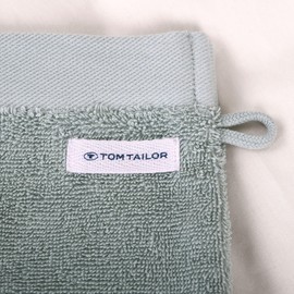TOM TAILOR Wash Mitts Set of 6 16 x 21 cm 100% Cotton Terry Cloth with Hanger and Label with Logo, Colour Bath Towel Turquoise (Fresh Sage)