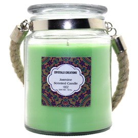Crystalo Creations Jasmine Scented Candle with Rope Handle, 18 Ounce
