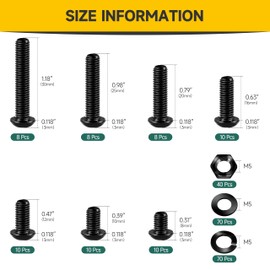 Mywish 244Pcs M5 Screw Metric Screw Assortment, Grade 10.9 Alloy Steel Hex Socket Button Head, Metric Bolt Assortment, Flat & Spring Lock Washers/Nuts/Hex Wrenche, Black Oxide