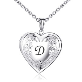 YOUFENG Locket Necklace that Holds Pictures Initial Alphabet A-Z Letter Pendant Necklace Platinum Plated Gifts for Women (D)
