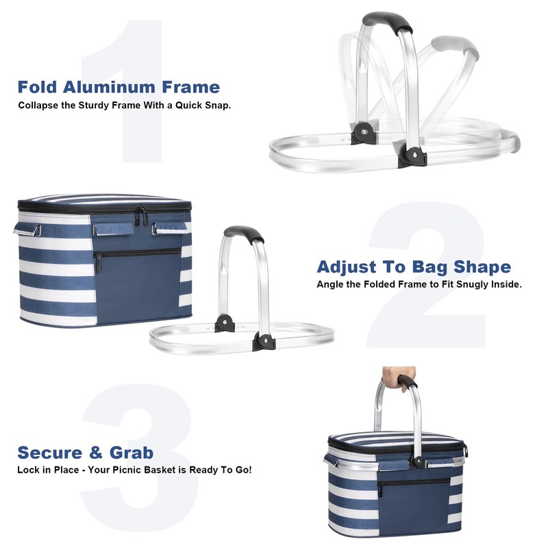 ALLCAMP Picnic Basket - Insulated Cooler, Thickening Foldable Picnic Basket