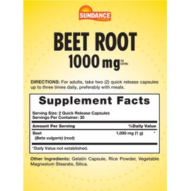 Sundance Beet Root Capsules | 1000mg | 60 Pills | Superfood Extract | Non-GMO & Gluten Free Supplement