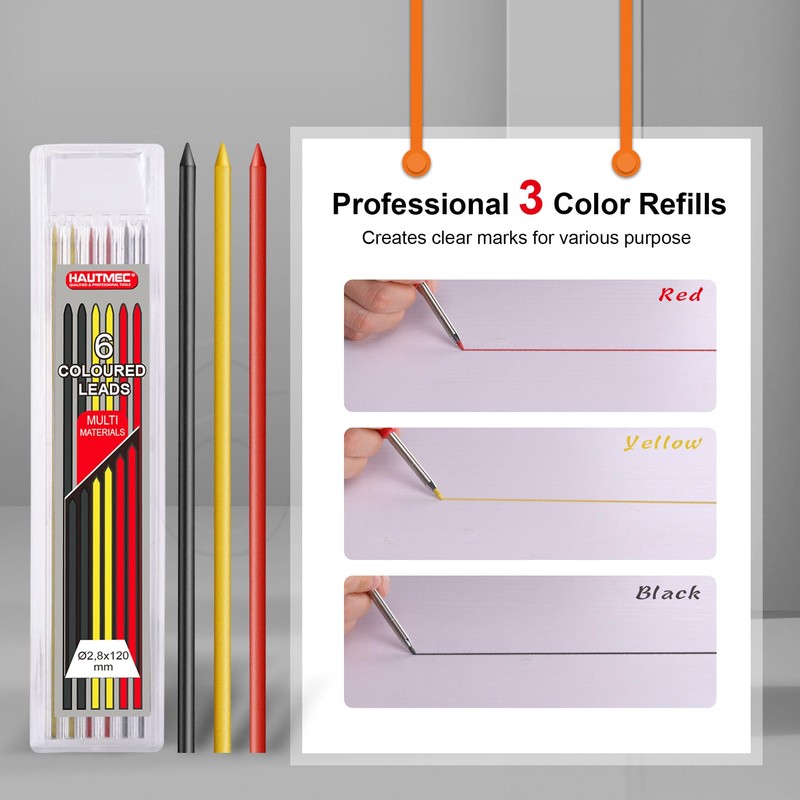 HAUTMEC 2 Pcs 3-in-1 Carpenter Pencils with Removable Finger Grip,