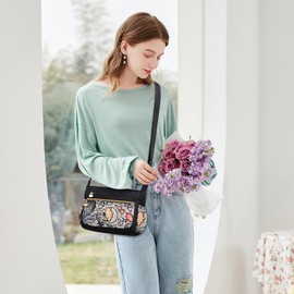 FORRICA Shoulder Bag Women Large Colourful Crossbody Handbag Ladies Lightweight Nylon Messenger Bag Multiple Pockets Flower B