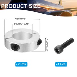 PATIKIL Bore 30mm Double Split Shaft Collar 50mm OD 15mm Thickness, 2 Pack Aluminum Alloy Locking Collar Clamp Style with Set Screw for Machine Tools Industry, Silver