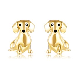 Dachshund Stud Earrings 925 Sterling Silver/Ross Gold Plated/Gold Plated Cute Dachshund Earrings Dog Jewelry Gifts for Women Mom Wife Dachshund Lovers (Gold Plated)
