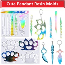 Resin Molds-2pcs Silicone Resin Molds Set-Silicone Epoxy Casting Moulds Kit with 12 Color Shining Glitter Sequins 10pcs Pendants Chains 10pcs Key Tassels for Making Pendants Crafts