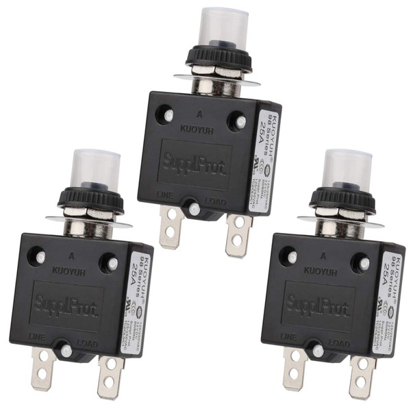 Clyxgs Thermal Circuit Breaker, 25 Amp Push Button Circuit Breaker