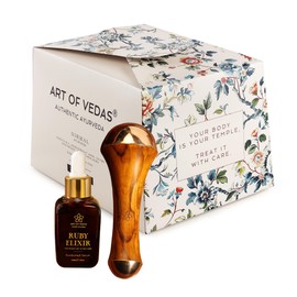 Ayurveda Gift Set - Kansa Wand Double Head and Ruby Elixir Kumkumadi Serum - Traditional Ayurveda Set for Face Massage and Skin Care, Ideal for Promoting Relaxation and Natural Skin