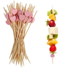 Pack of 100 Cocktail Sticks, Wooden Cocktail Sticks, Cocktail Picks, Cocktail Toothpicks, Cocktail Picks for Skewers, Finger Food, Cocktail Skewers, Cocktail Party Decoration (Pink Heart)
