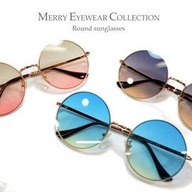 MERRY PLEASURE Men's Women's Date Glasses, Boston, Round Glasses, Round Glasses, Large Lens, Light Color Lens, Light Color, UV Protection, Gold × BROWN.PINK