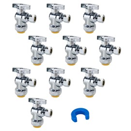 10-Pack 1/2 Inch Shut Off Valve, SUNGATOR Pushfit 1/2 x 3/8 Inch Angle Stop Valve, No Lead Brass Faucet Shutoff, Push-to-connect Plumbing Fittings for Pex Pipe, Copper, CPVC, with 1 Disconnect Tool