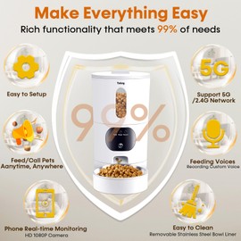 Automatic Cat Feeder Camera: Easy Setup Timed Smart Dog Feeder WiFi - 2-Way Audio 5G Pet Food Dispenser APP Control for Multi-Cat 2 Pack