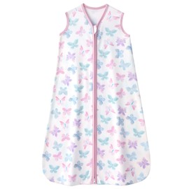 FIEMOL Baby Sleep Sack 0-6 months, 100% Cotton Sleep Sack for Newborn, Wearable Blanket Baby, 0.5 Tog Lightweight Double Zipper Sleeping Bag Butterfly 1 Pack