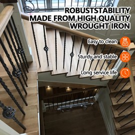 ITEVE.GD Wrought Iron Balusters - 10Pack - Hollow Double Basket & Single Twist Spindles,Decorative Metal Balusters for Decks,1/2 Inch Square Baslusters for Staircase Interior (Satin Black) - GD03…