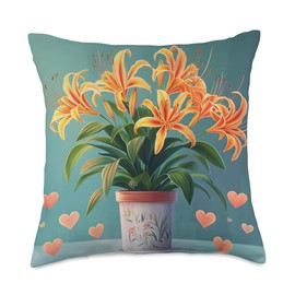 Spider Lily Plant In Pot With Hearts Around Boho Graphic Throw Pillow
