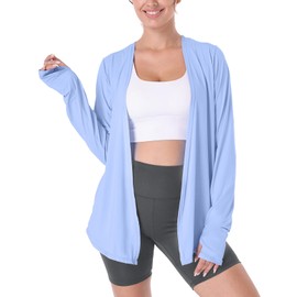 Womens Lightweight Summer Cardigan Rash Guard UPF50 Long Sleeve UV SPF Open Front Wrap Cover Up Sun Sweater Shawl Thumb Hole