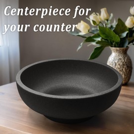 LIN CHUAN Large Decorative Bowl, Fruit Bowl for Kitchen Counter, Modern Resin Bowl for Home Decor, Key Holder for Entry Table, Artificial Stone Black