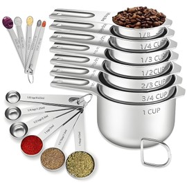 18PCS Measuring Cups and Spoons Set, Include 7 Nesting Measuring Cups, 6 Measuring Spoons and 5 Mini Spoons, Stainless Steel Metal Measuring Set, Kitchen Gadgets for Cooking & Baking