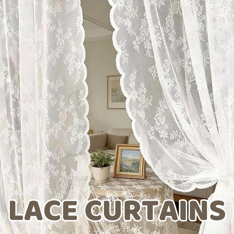 CtiUjdx 2 Panels Lace Curtains, Net Curtains for Windows with