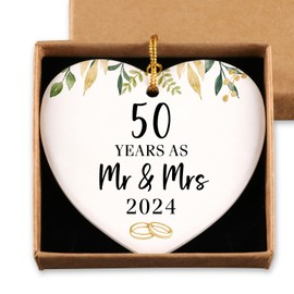 50 Years as Mr & Mrs 2024 Ornament Keepsake Sign Heart Plaque 50 Year Anniversary Ideas Gift for Men Women Her Him 50th Anniversary Wedding Gifts for Husband Wife 2024 50th for Couples Gift Ideas