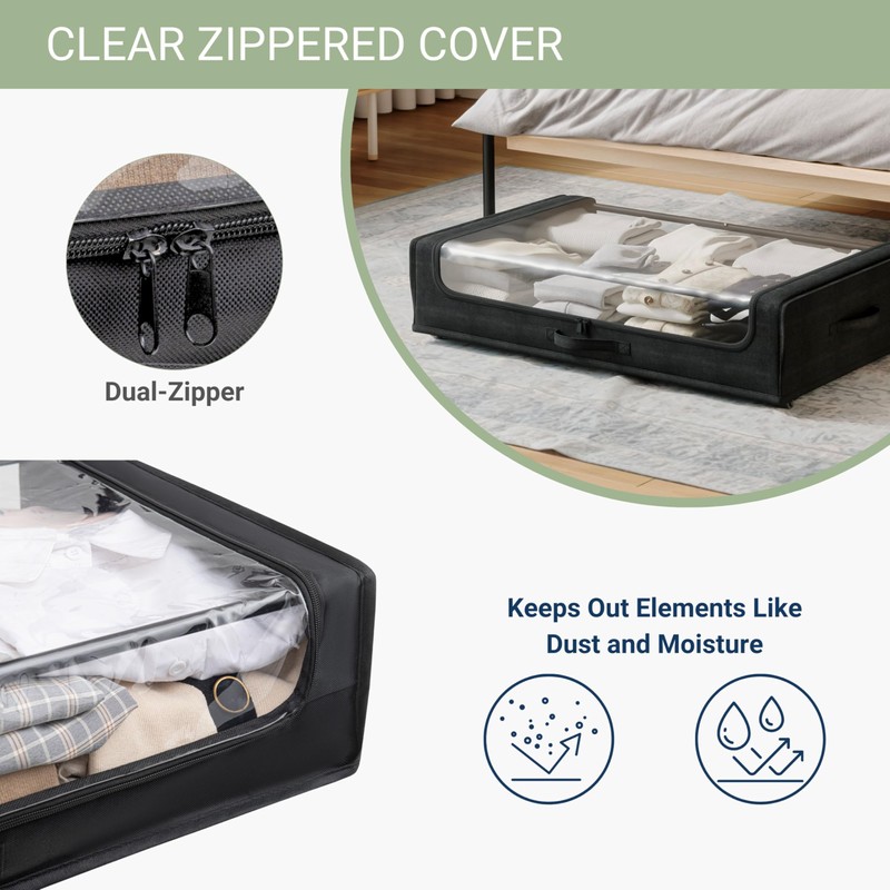 Underbed Storage Container with Wheels, Space-Saving Storage for Bedroom, Clear