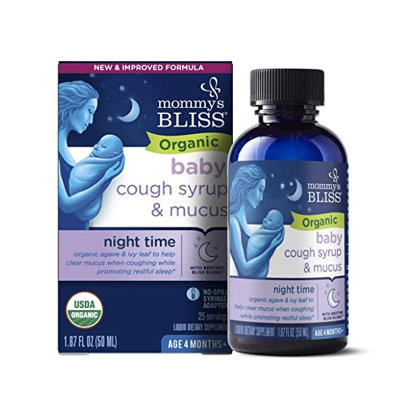 Mommy's Bliss Organic Baby Cough Syrup & Mucus Night Time, Contains Organic Agave and Ivy Leaf, Made for Babies 4 month+, 1.67 Fluid Ounces