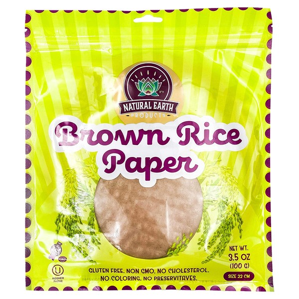 Brown Rice Paper - Gluten Free, Non GMO, No Cholesterol, No Coloring, No Preservatives - Kosher - 3.5oz Resealable Bag (Single)