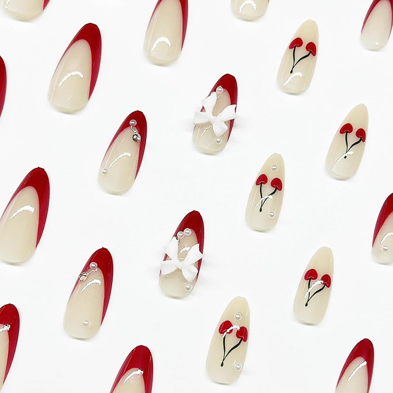 Press on Nails Almond Medium Length Glossy Full Cover Acrylic