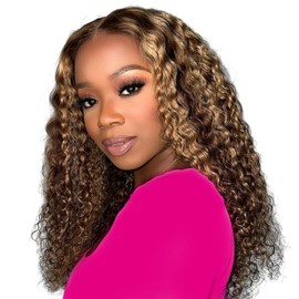 Bob Wig Human Hair 13x6 Deep Wave Hd Lace Front Wigs Human Hair Glueless 210 Density P4/27 Ombre Highlight Wig Pre Plucked With Baby Hair Short Bob Wigs For Black Women 16 Inch