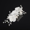 Teyglen Bride Wedding Hair Comb White Flower Pearl Hair Piece