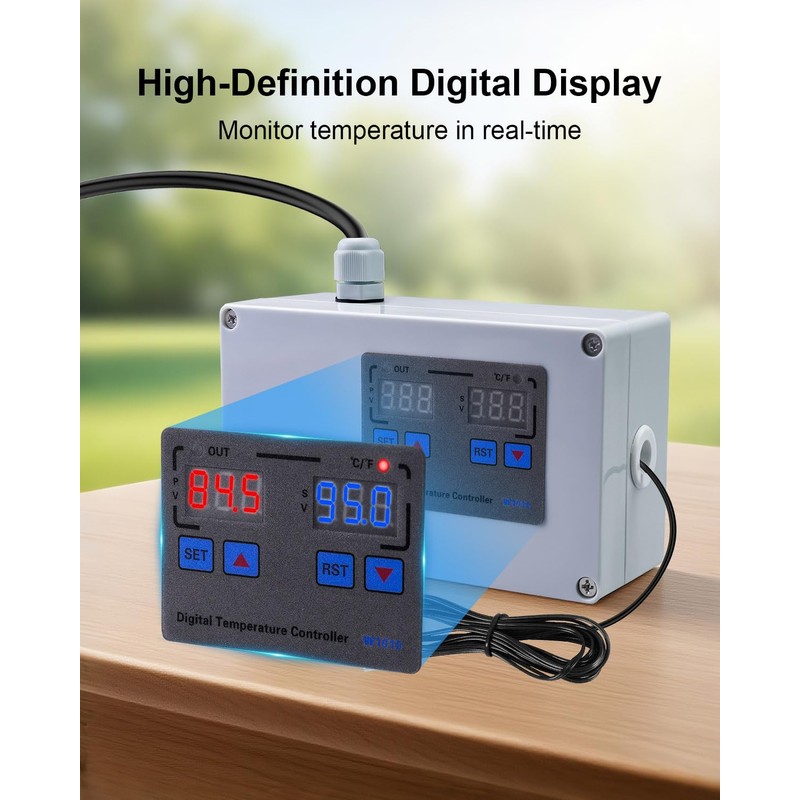 1100W Digital Temperature Controller, 110V 10A Thermostat Switch with Waterproof