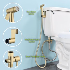 Senhozi Stainless Steel Bidet Sprayer for Toilet, Gold Finish with Jet and Soft Spray Modes, Handheld Sprayer for Cloth Diaper, Bathing Pets, Feminine Wash
