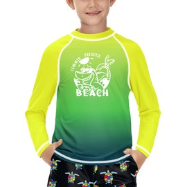BesserBay Children's UV Shirt Long Sleeves Rash Guard Quick-Drying UV Swimming Shirt for Boys 110-160, Beach Yellow Green, 150